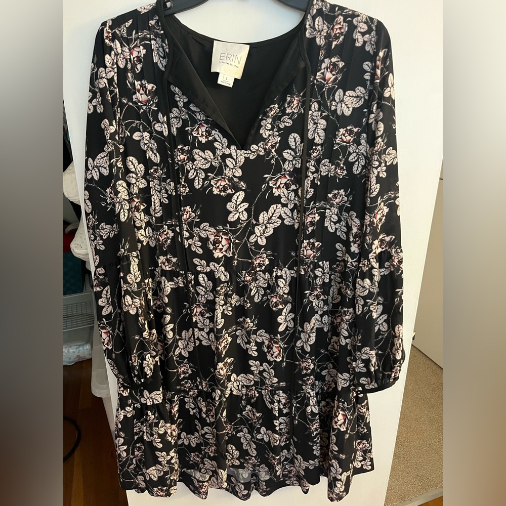 ERIN by Erin Fetherston Black and White Floral Long Sleeve Dress